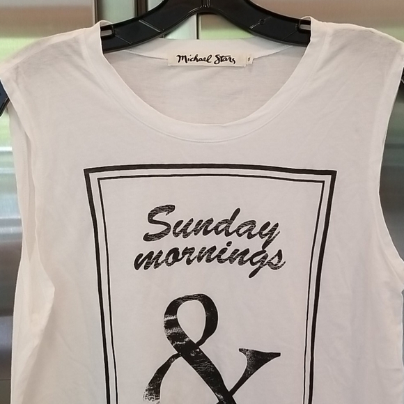 💕MICHAEL STARS💕 Sunday Morning & Mimosas Muscle Tank White One Size - Picture 5 of 9